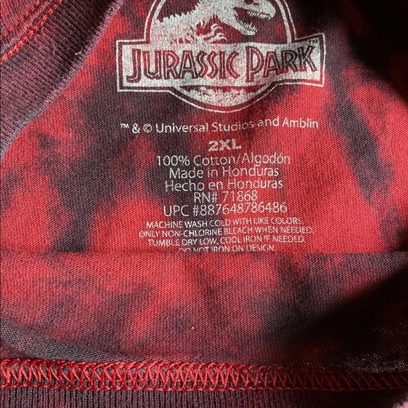 JURASSIC PARK ADULT MOVIE LOGO RED TIE DYE T-SHIRT - Picture 4 of 4